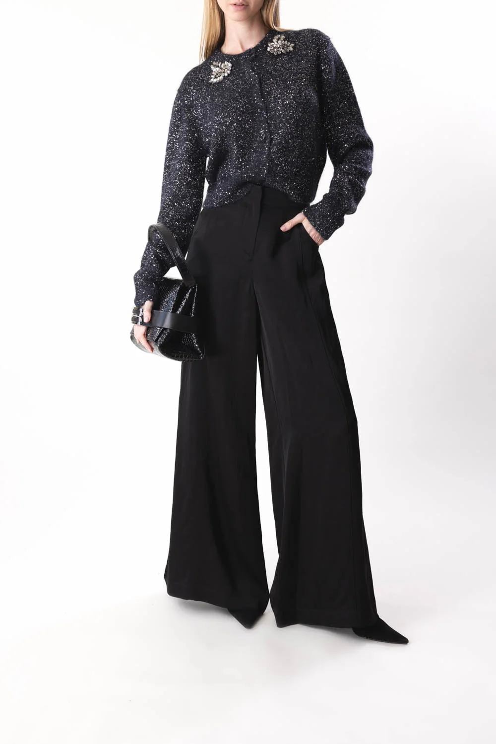 Embellished Cropped Cardigan - Black - Image 2