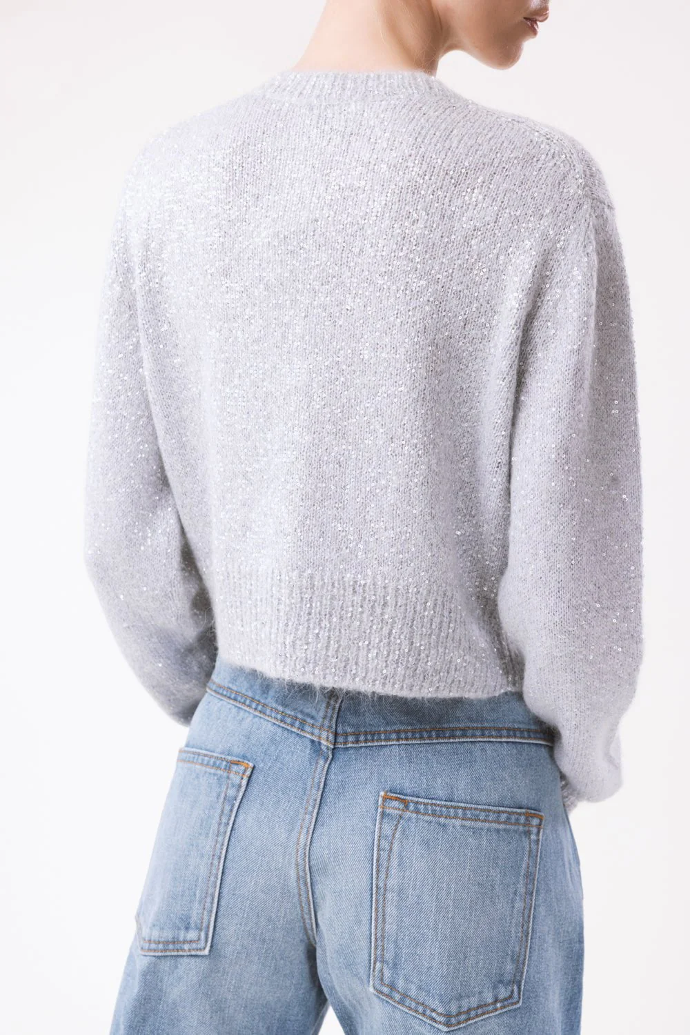 Embellished Cropped Cardigan - Silver - Image 4