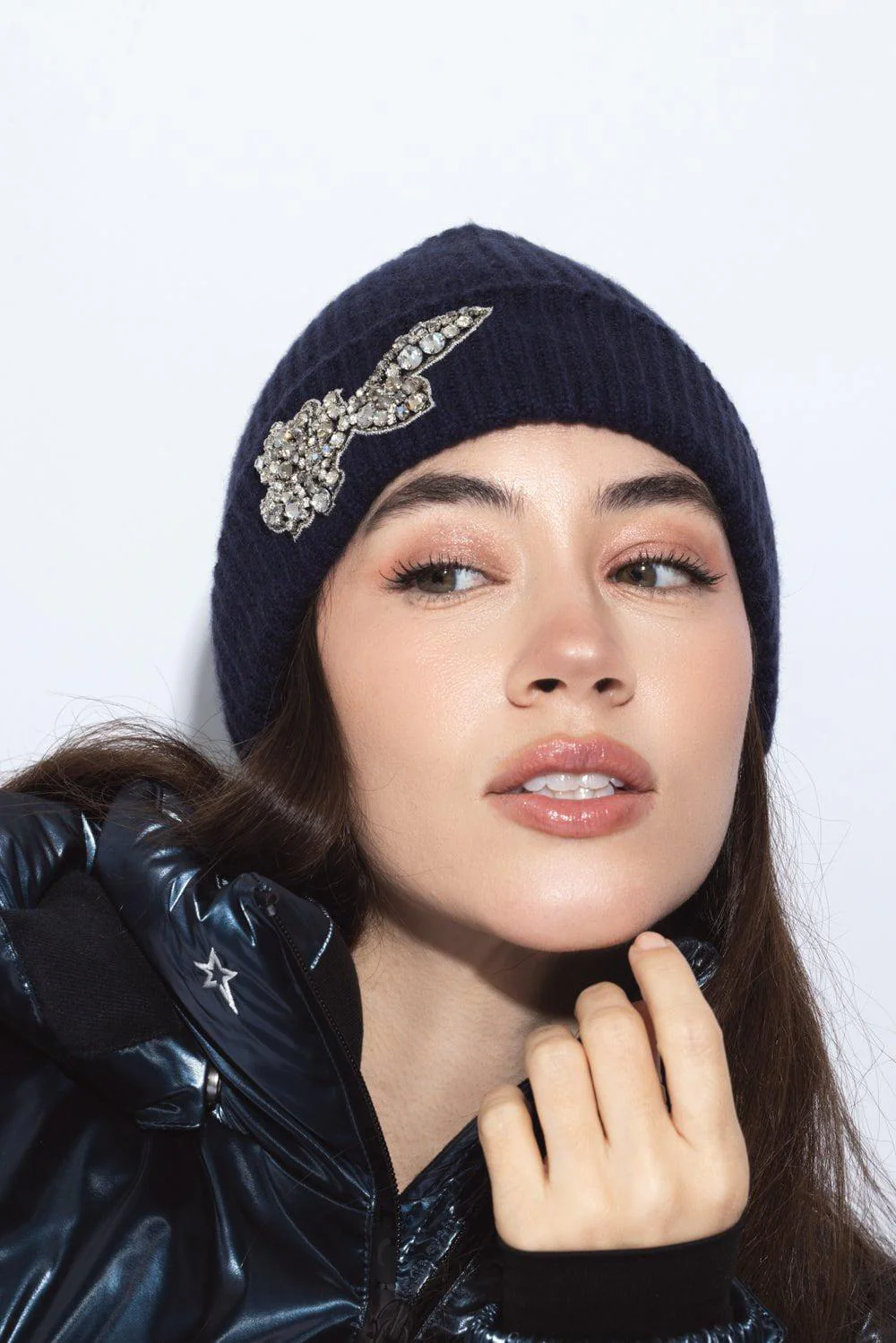 Embroidered Knitted Hat - Navy - Image 3