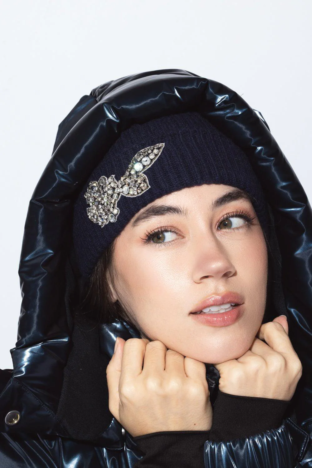 Embroidered Knitted Hat - Navy - Image 4