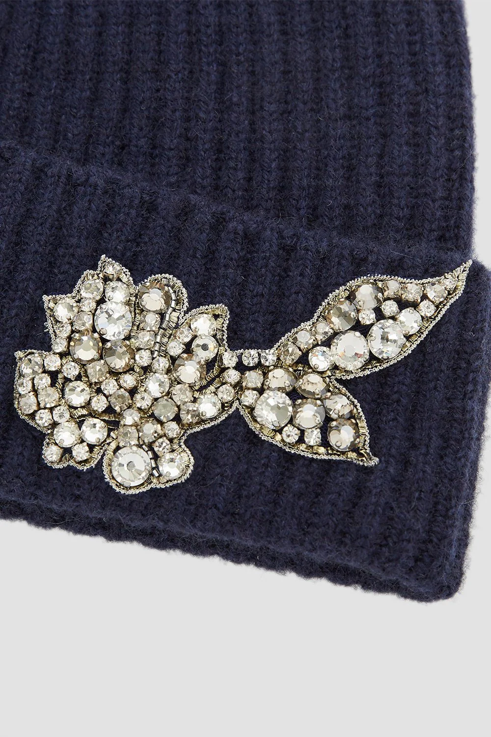 Embroidered Knitted Hat - Navy - Image 5
