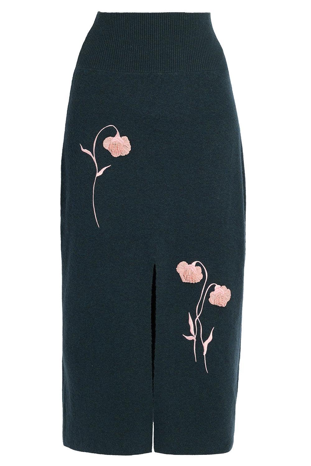 Embroidered Midi Pencil Skirt