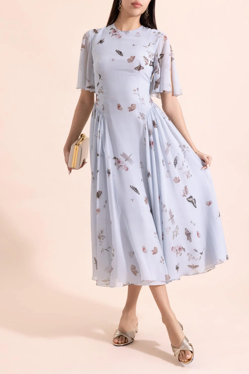 Flutter Sleeve Printed Midi Dress - Image 2