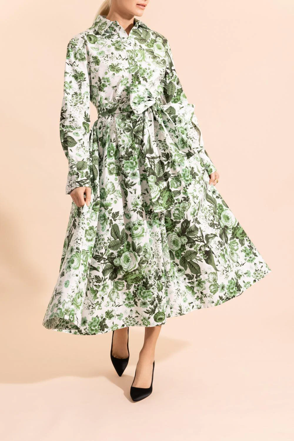 Leaf Print Long Sleeve Shirt Dress - Image 2