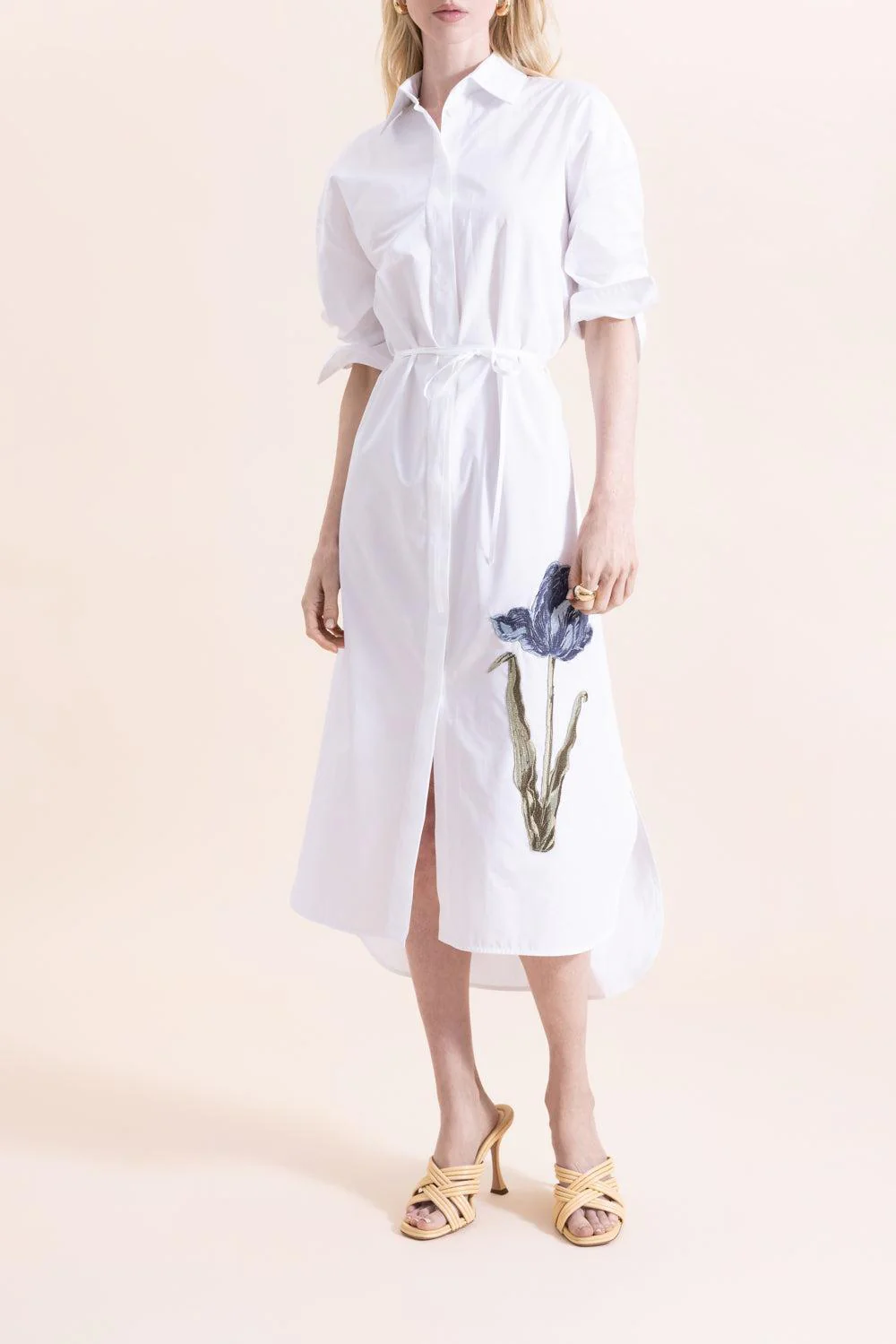 Long Sleeve Shirt Dress - White - Image 2
