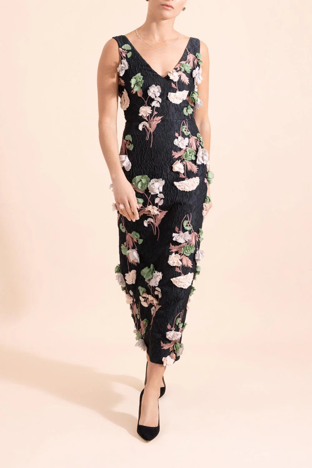 Sleeveless 3D Floral Cocktail Dress - Image 2