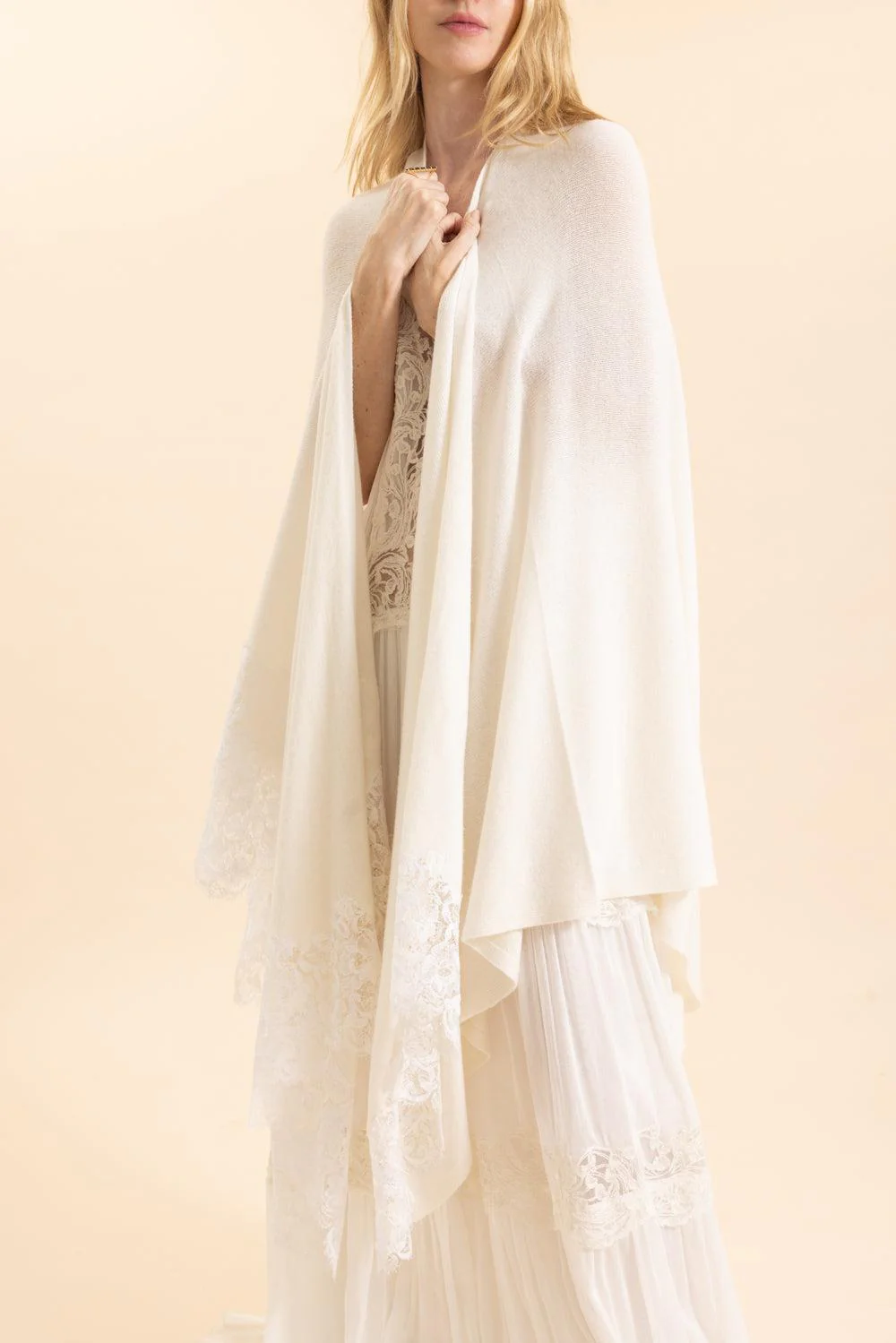 Embroidered Poncho - White Alyssum - Image 2