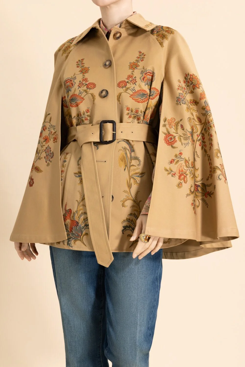 Belted Print Cape Jacket - Image 2
