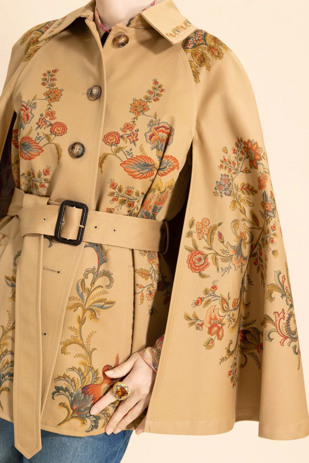 Belted Print Cape Jacket - Image 3