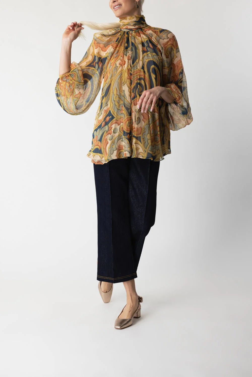 High Neck Printed Blouse - Image 3