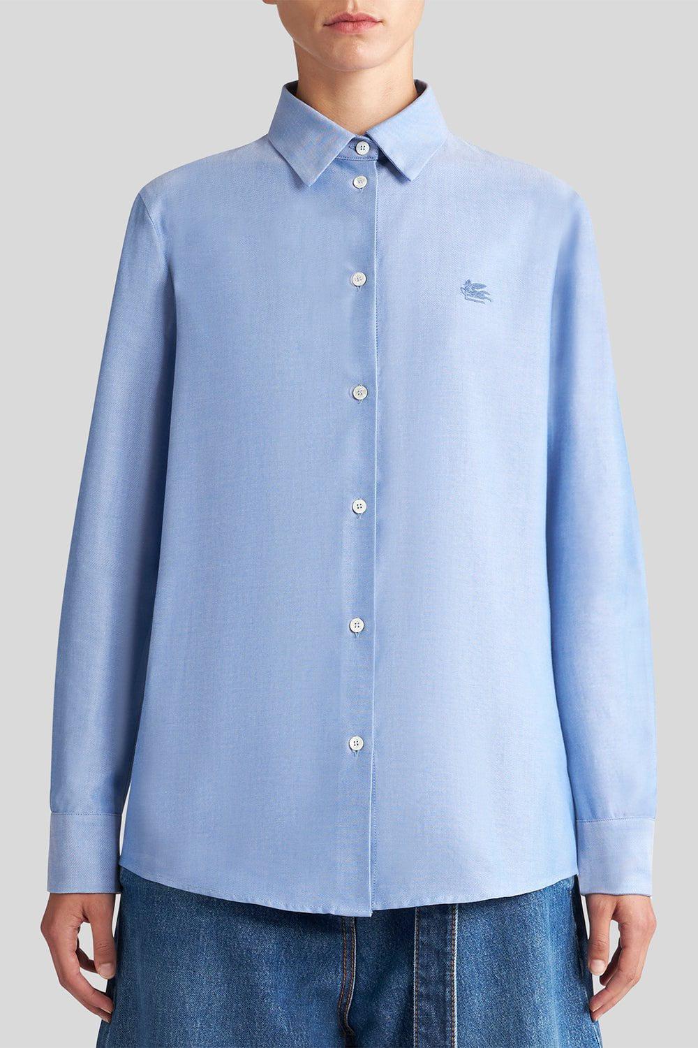 Long Sleeve Button Down Blouse - Blue - Image 3