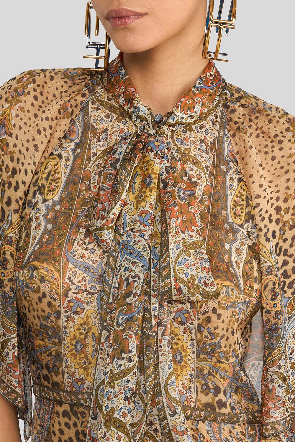 Cap Sleeve Scarf Godet Gown - Image 3