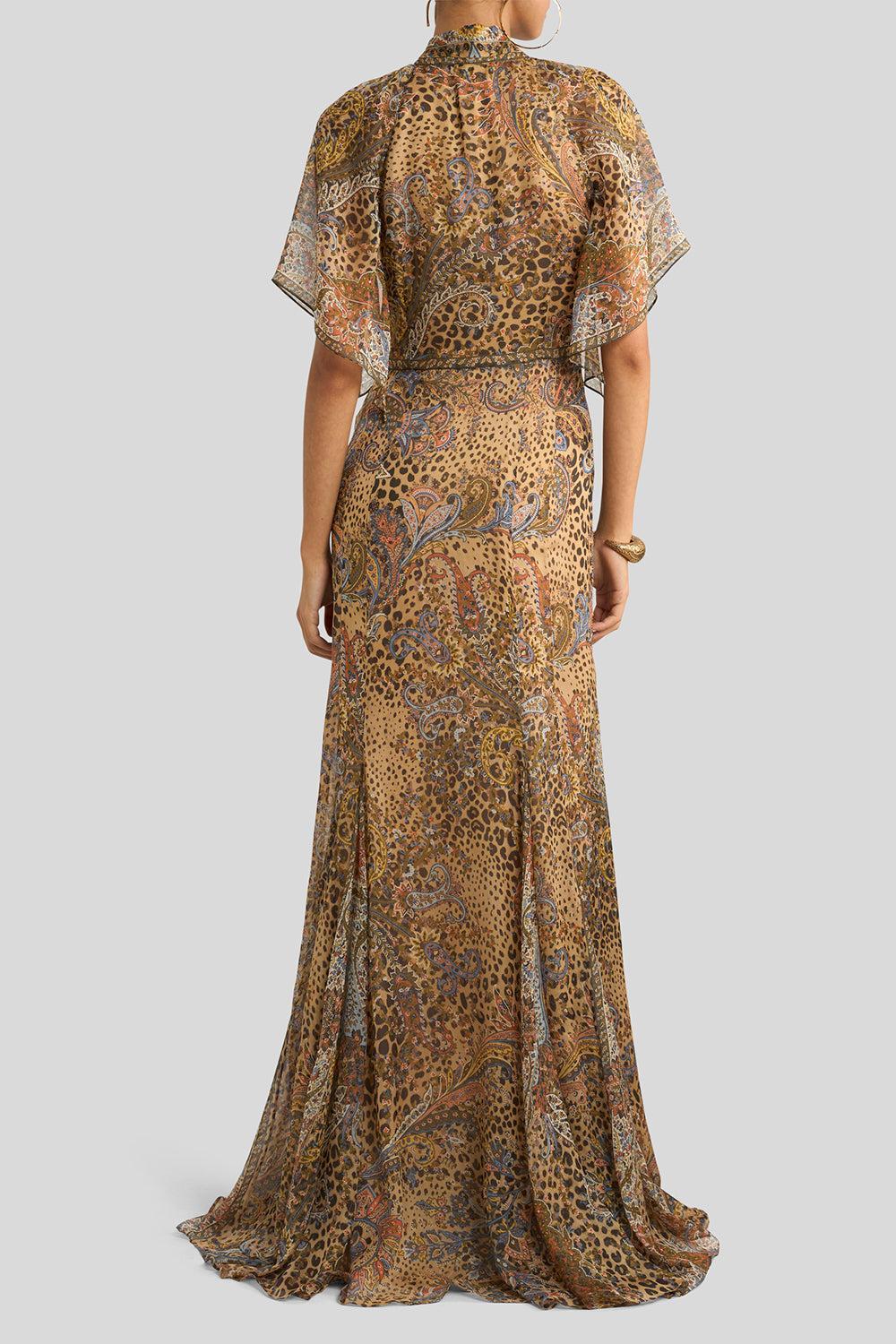 Cap Sleeve Scarf Godet Gown - Image 4