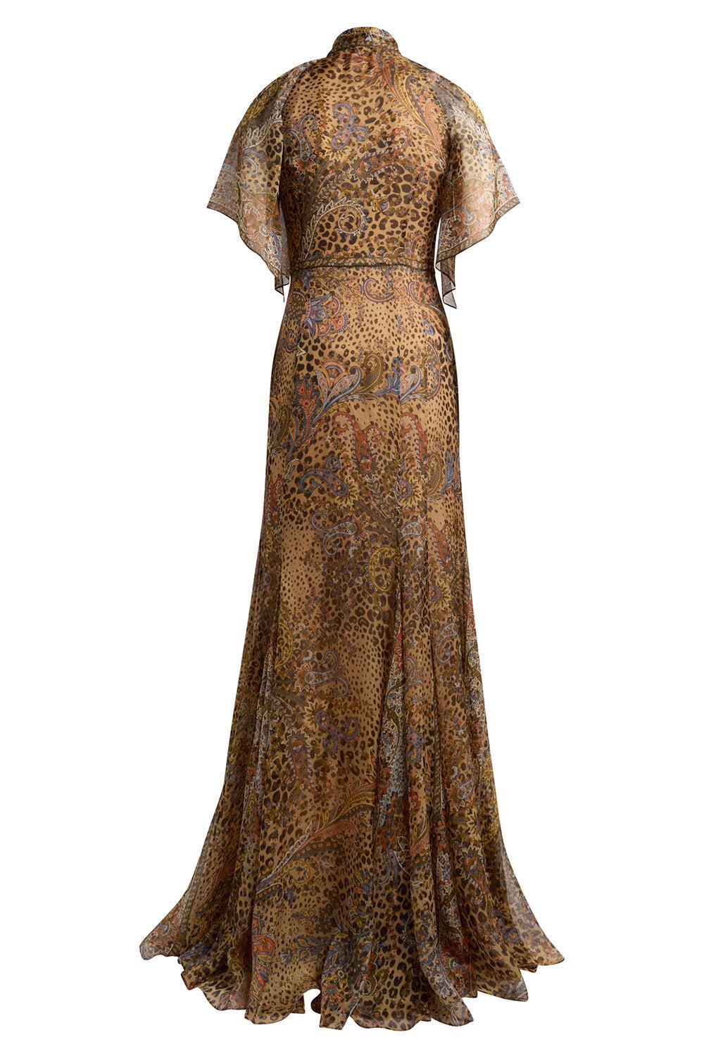 Cap Sleeve Scarf Godet Gown - Image 5