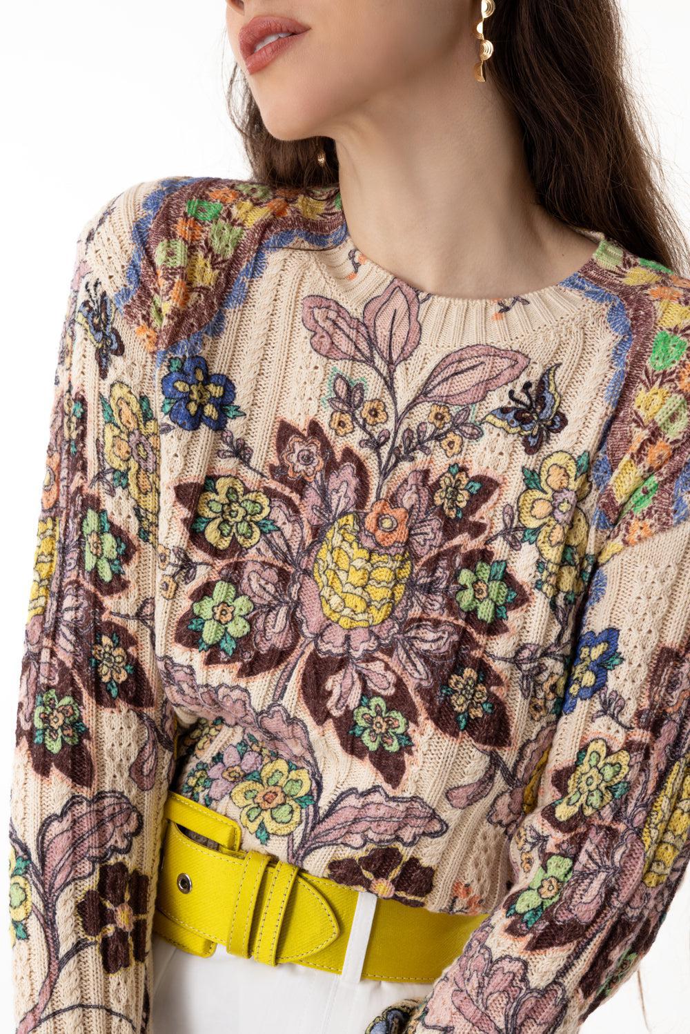 PRINTED CABLEKNIT CREWNECK - Image 3