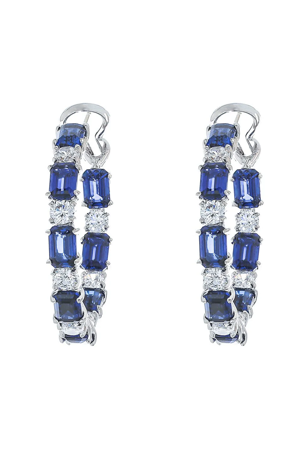 Alternating Sapphire Hoop Earrings