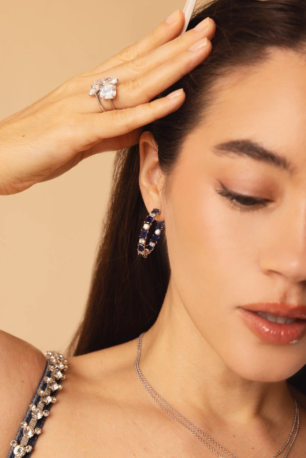 Alternating Sapphire Hoop Earrings - Image 2
