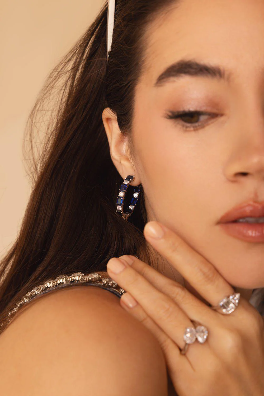 Alternating Sapphire Hoop Earrings - Image 3