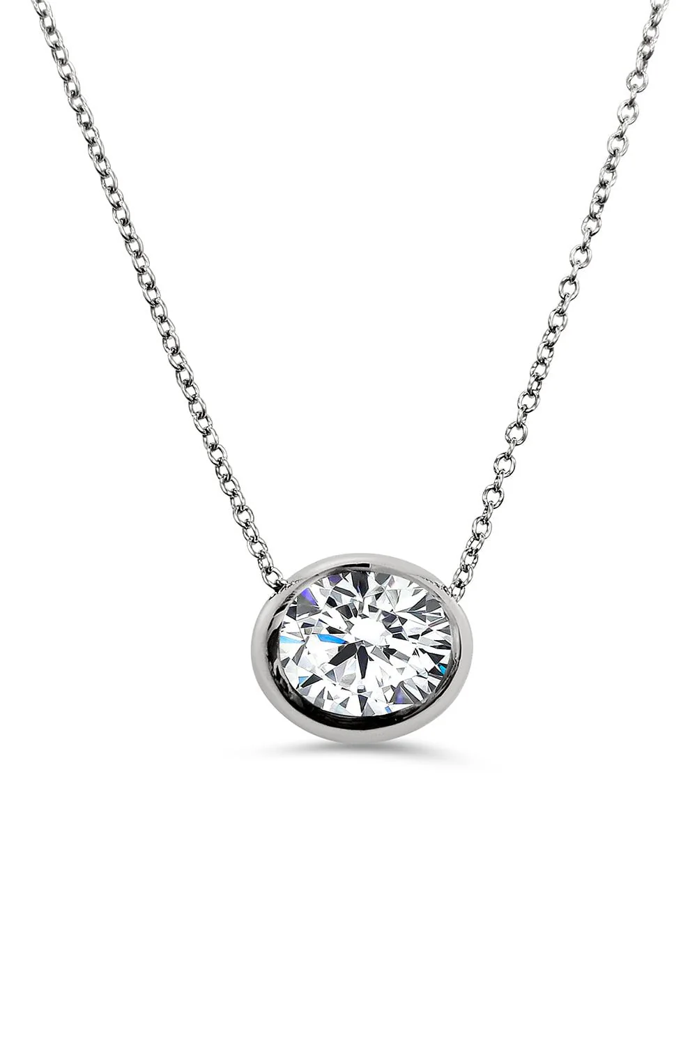 Bezel Set Oval Pendant Necklace