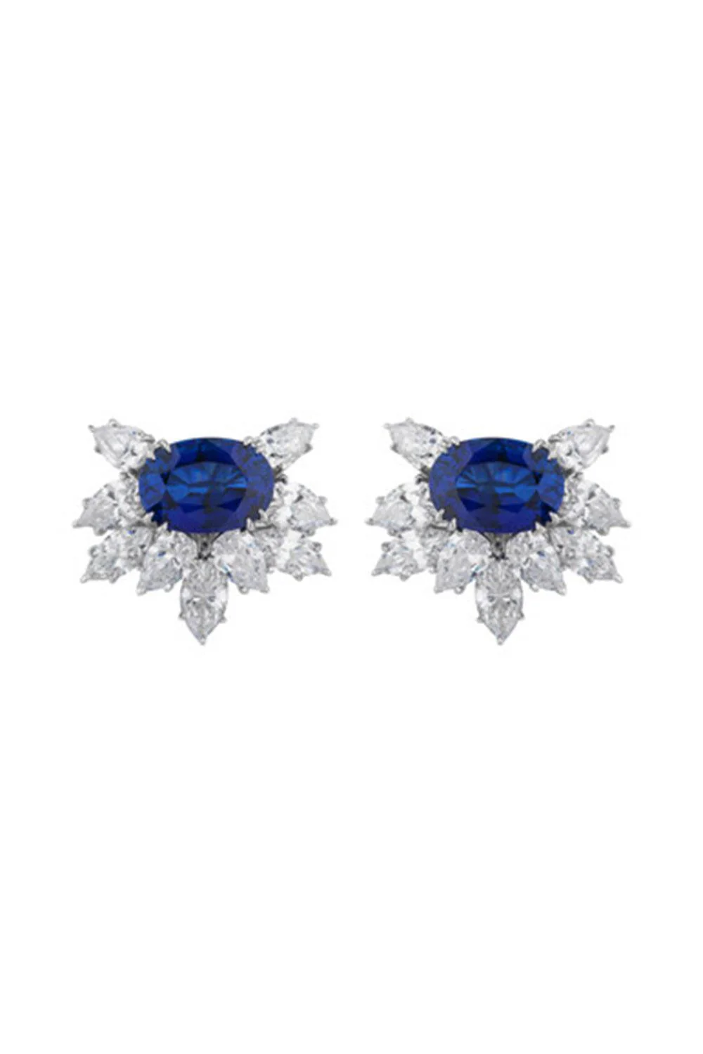 Blue Oval Cluster Earrings