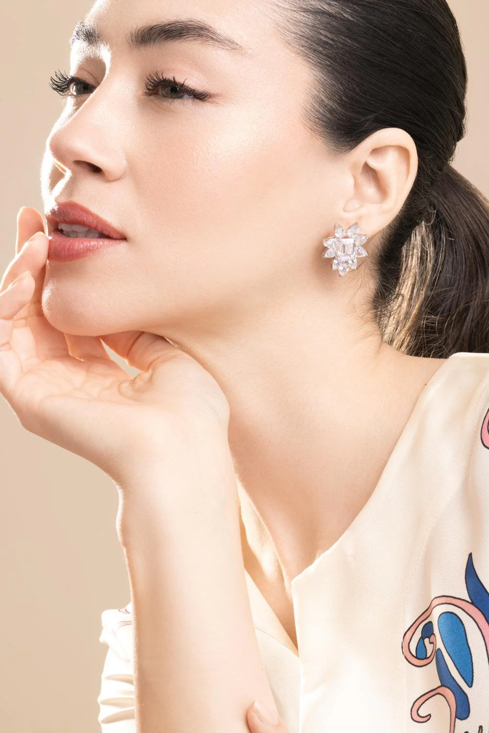 White Pear Surrounded Cluster Earrings - Image 2