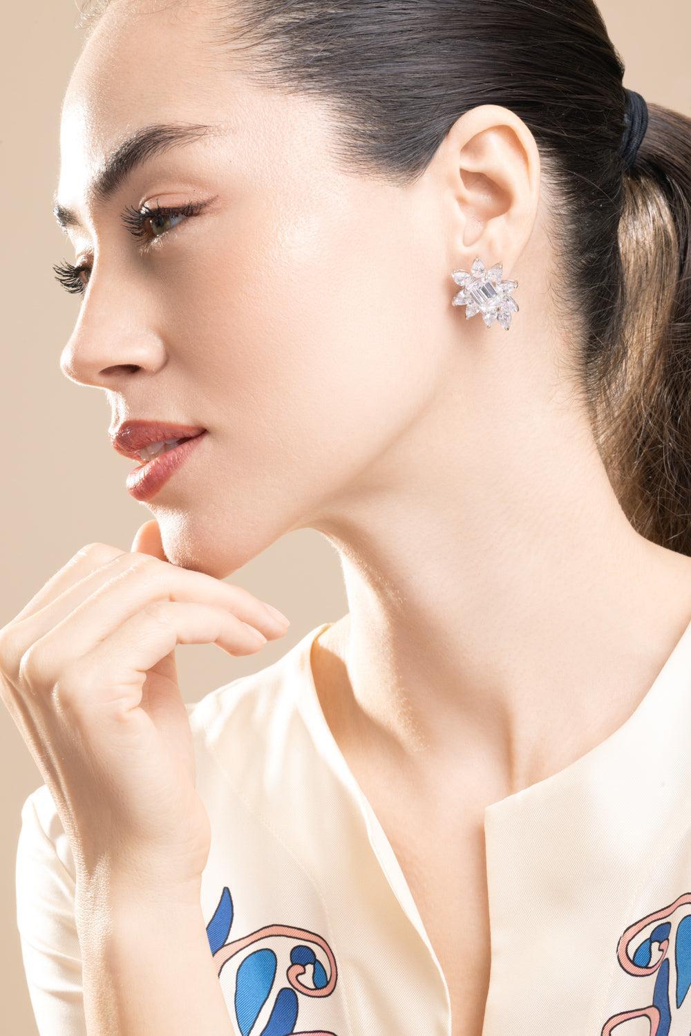 White Pear Surrounded Cluster Earrings - Image 3