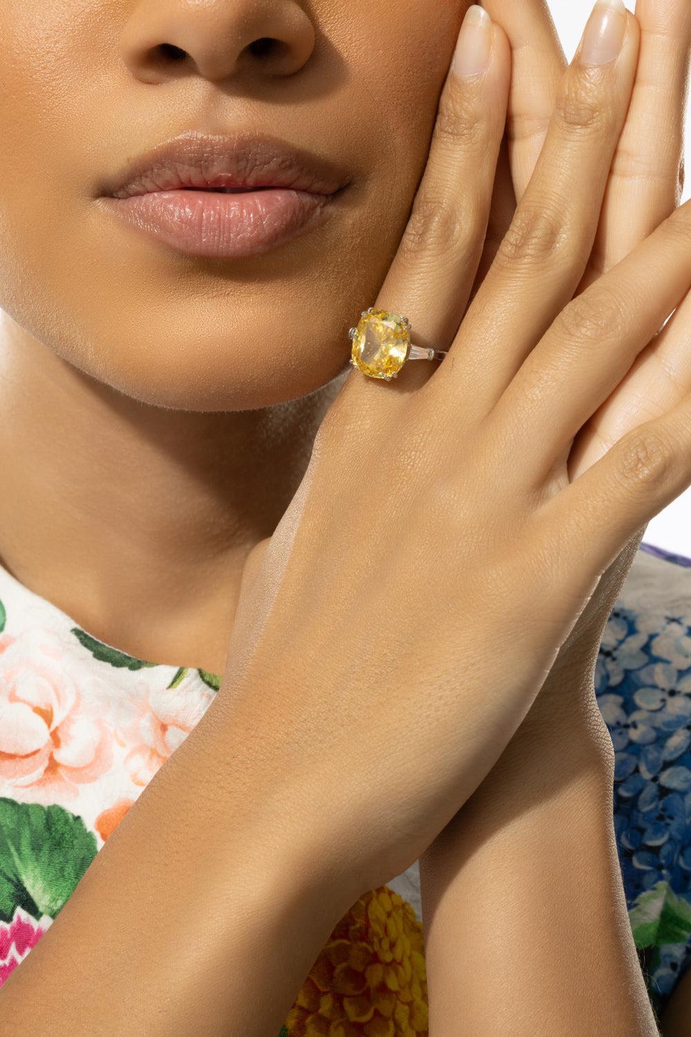 Canary Cushion Baguette Ring - Image 3