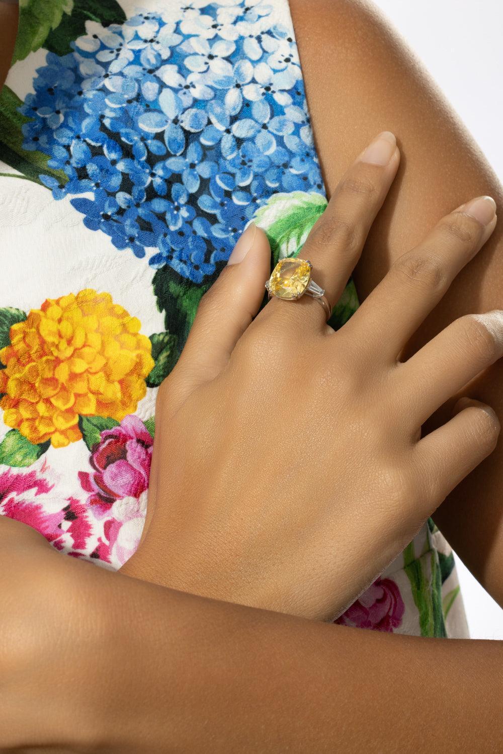 Canary Cushion Baguette Ring - Image 4