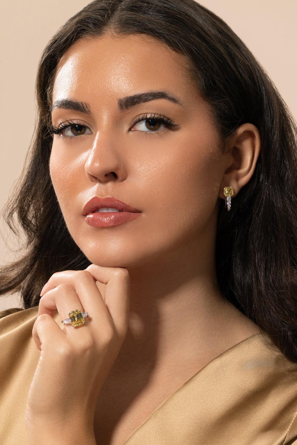 Canary Square Stone Earrings - Image 2