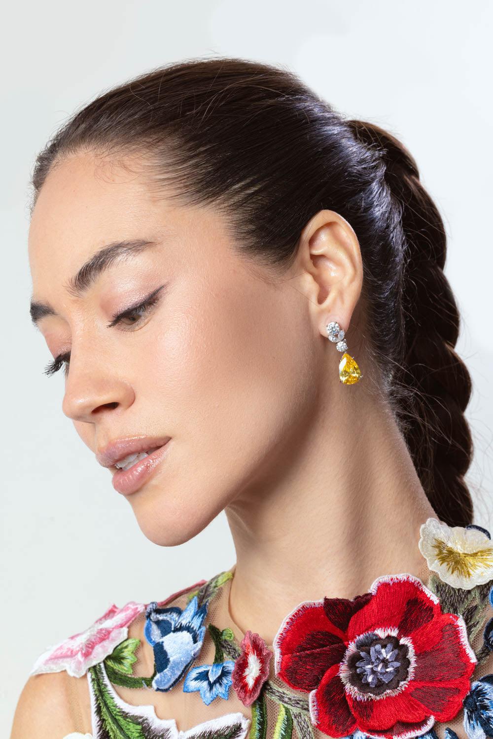 Canary Teardrop Cluster Earrings - Image 2