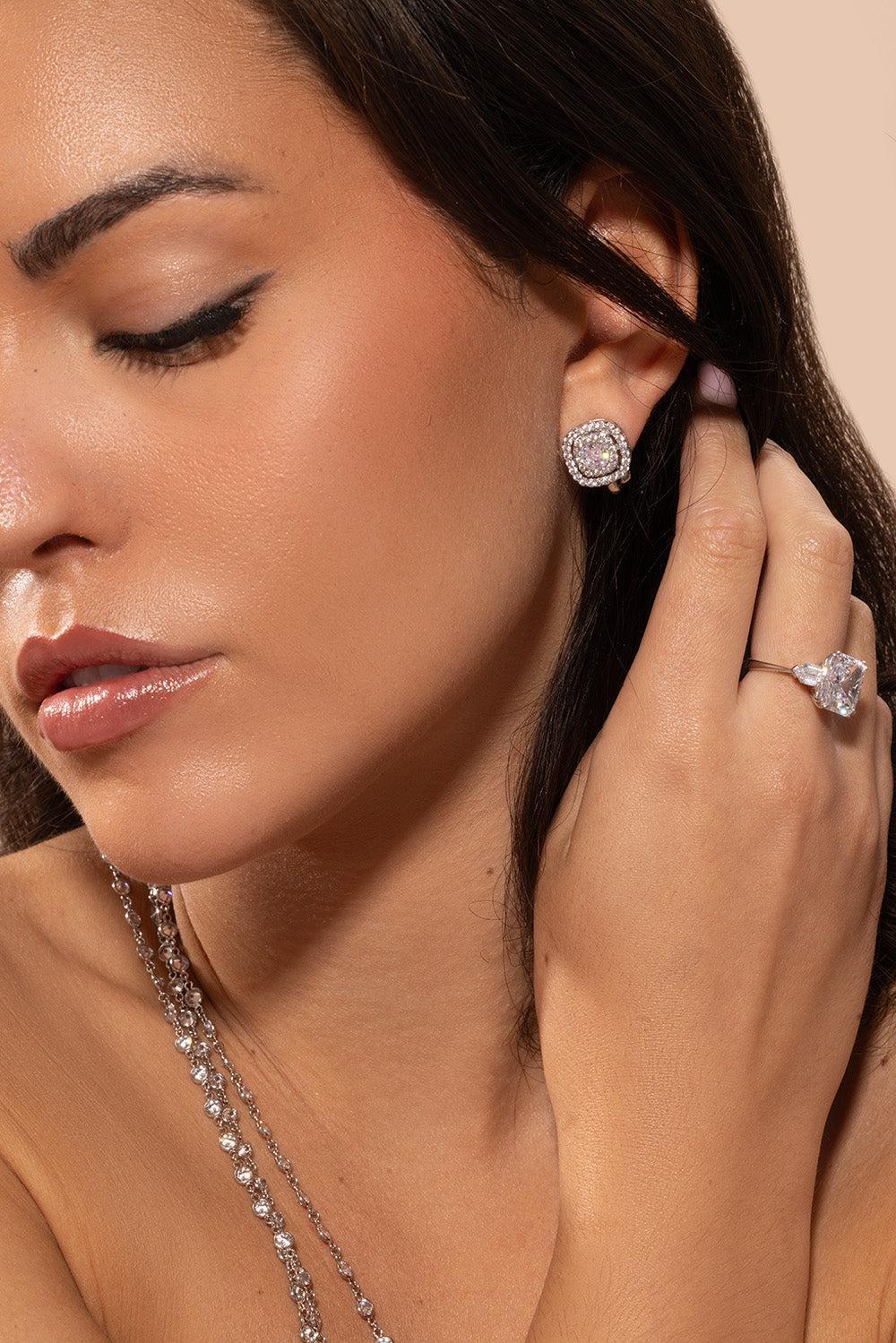 Cushion Cut Double Halo Earrings - Image 4