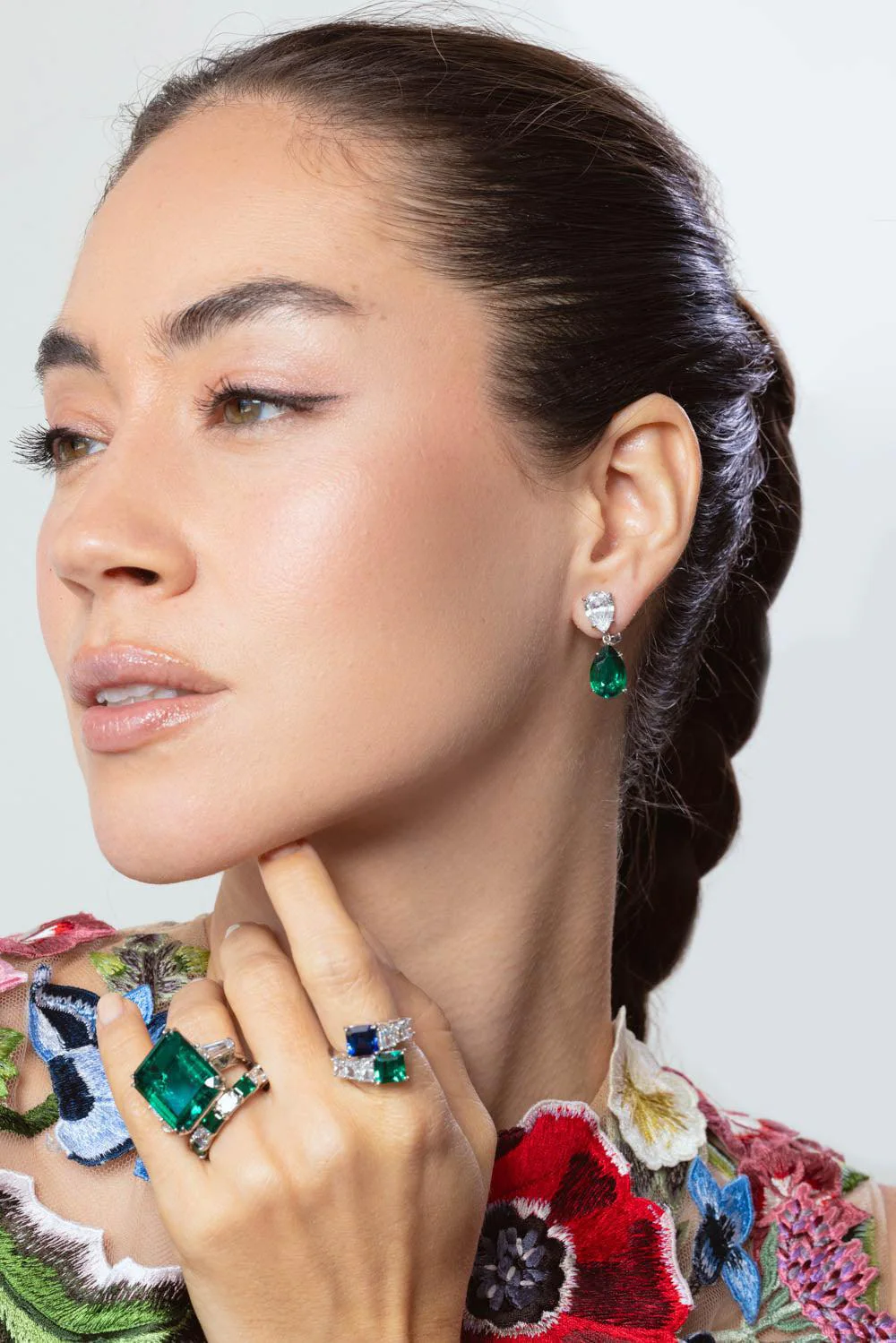 Emerald Double Pear Drop Earrings - Image 3