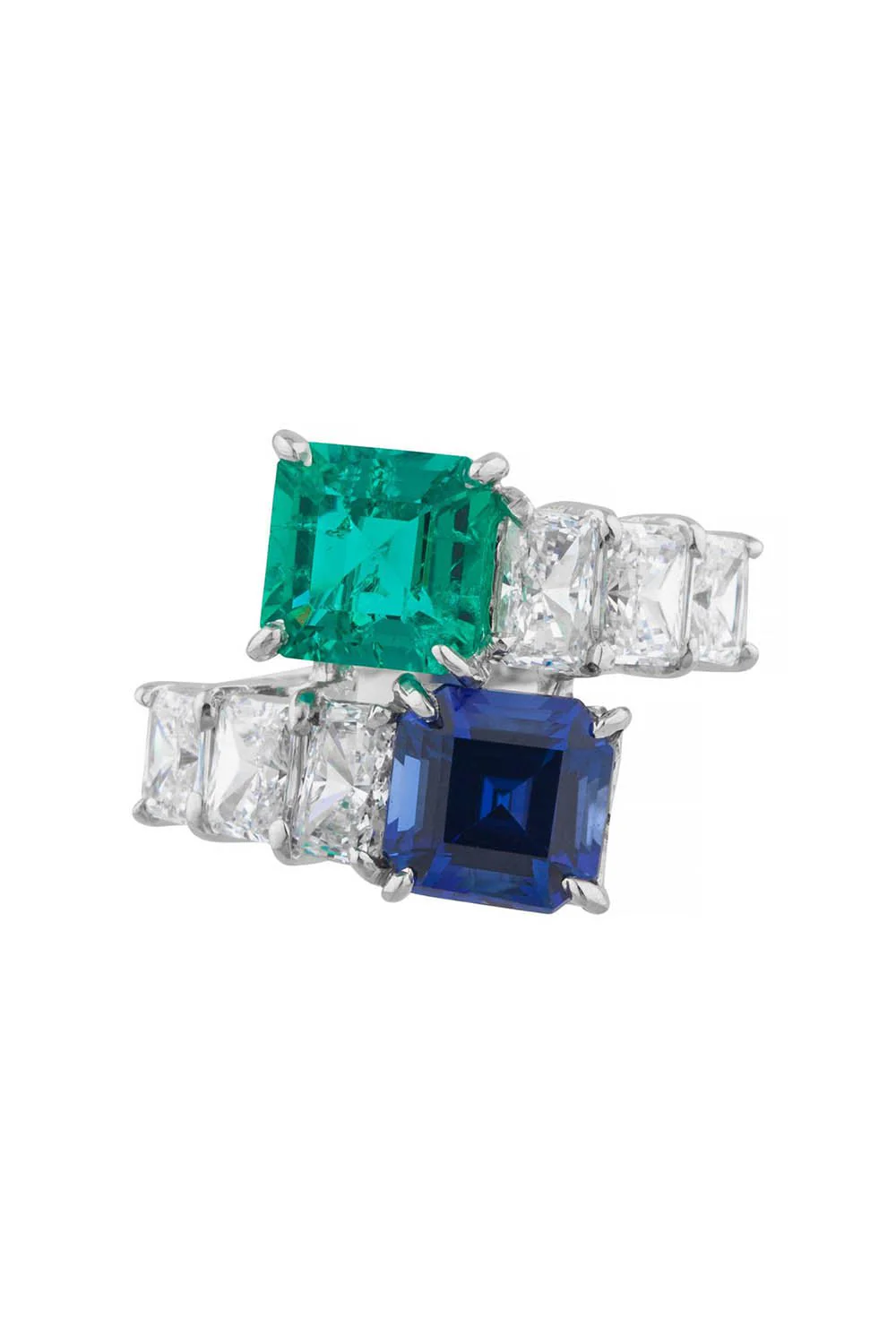 Emerald Sapphire Bypass Ring