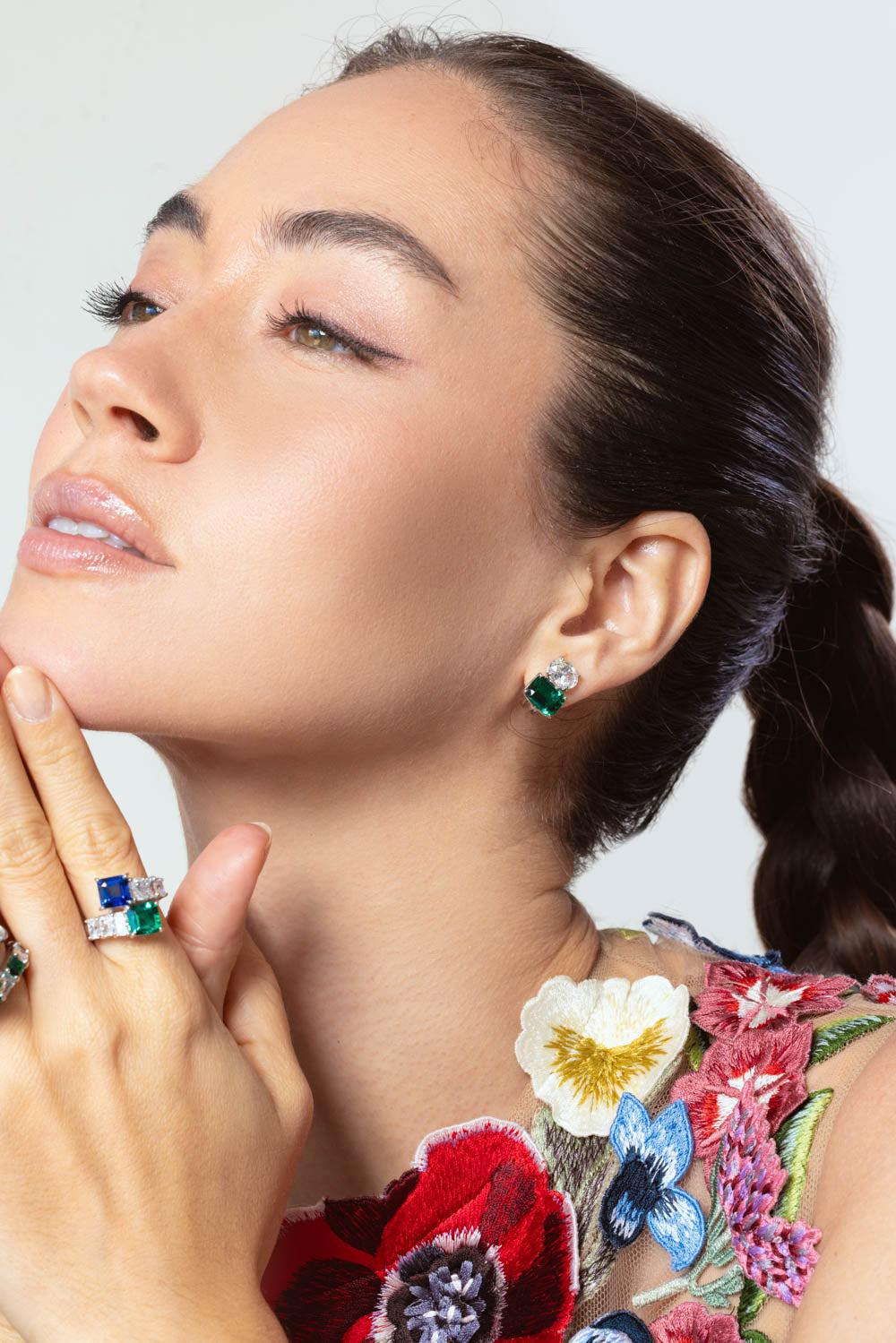 Green White Cz Stud Earrings - Image 3