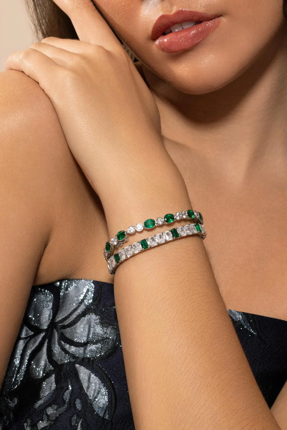 Green White Tennis Bracelet - Image 2