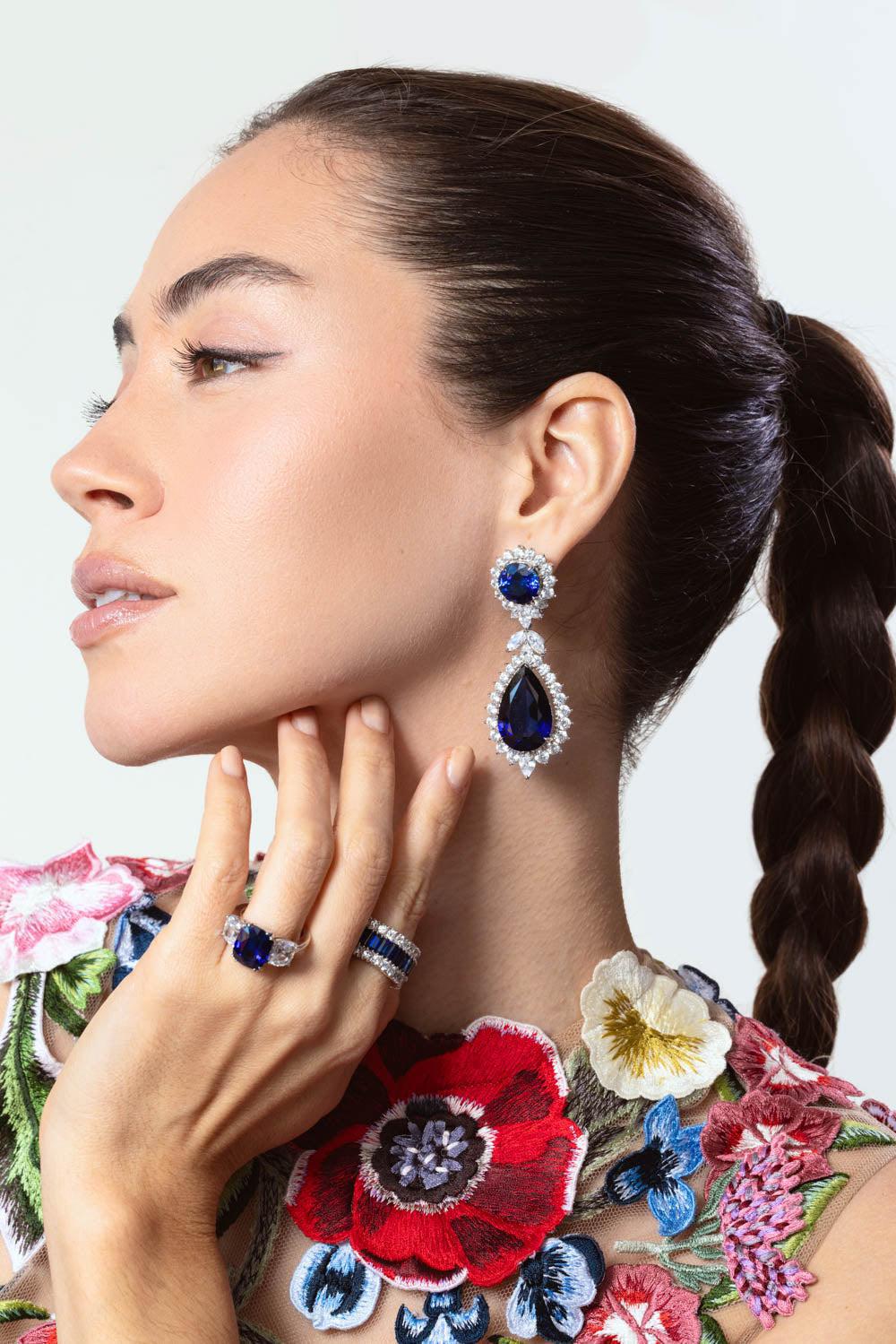 Large Sapphire Cz Drop Earrings - Image 3