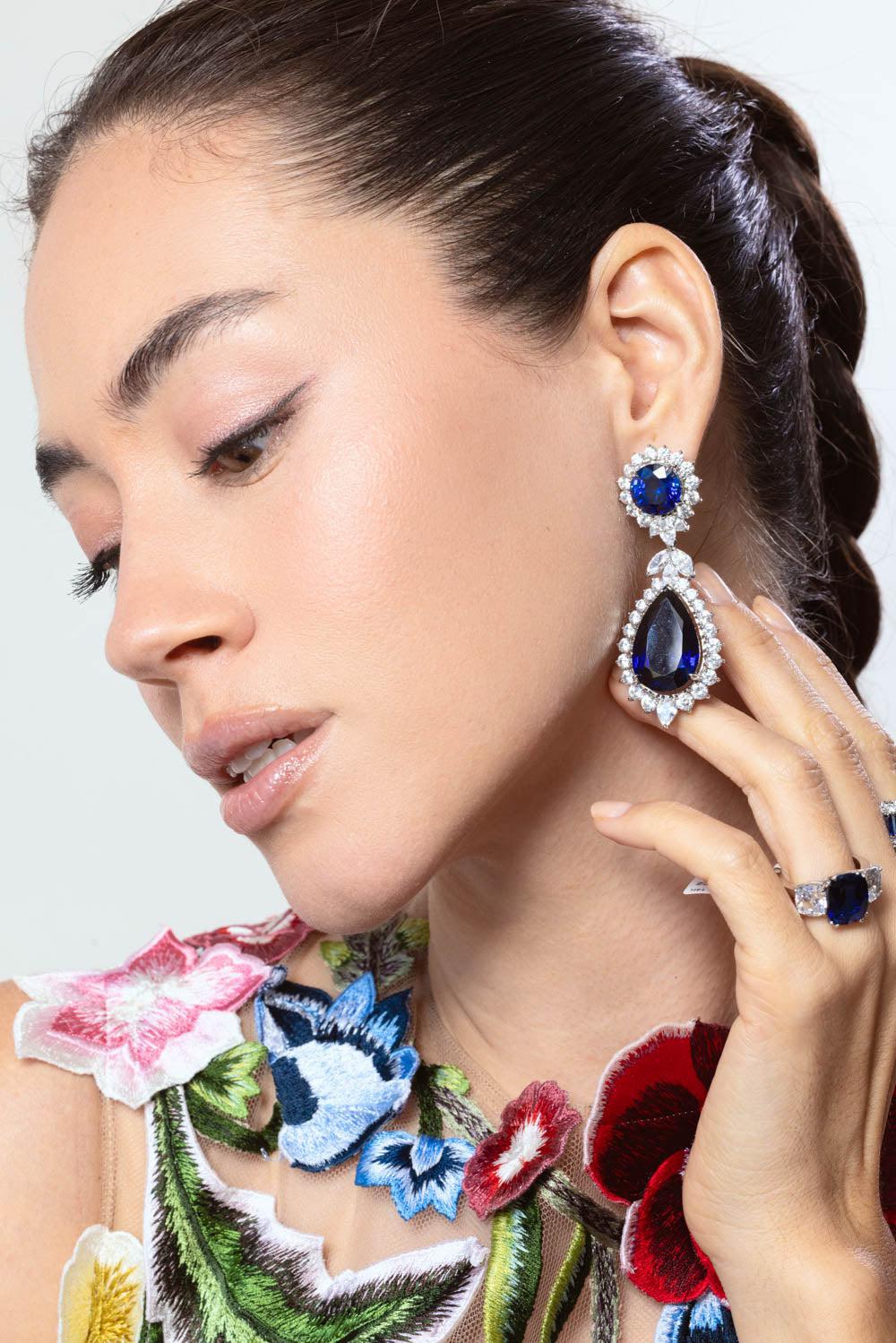 Large Sapphire Cz Drop Earrings - Image 4