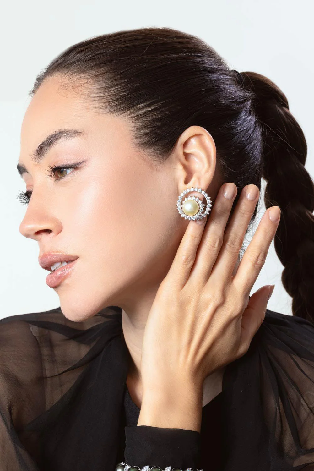 Large White Pearl Swirl Earrings - Image 4