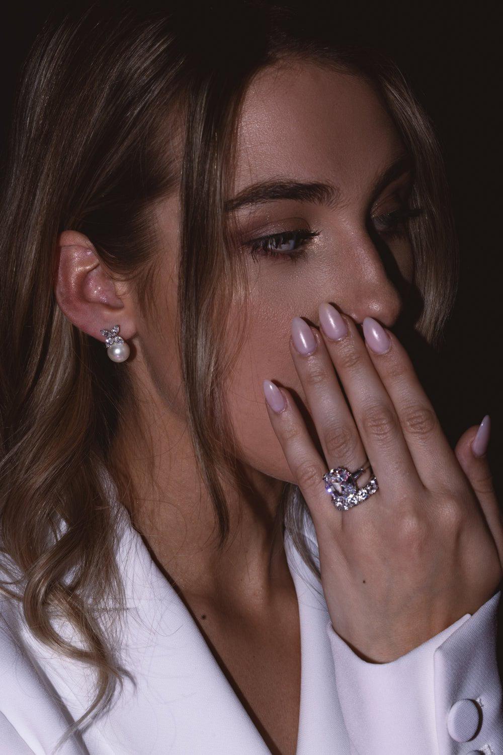 Marquise CZ Pearl Stud Earrings - Image 3