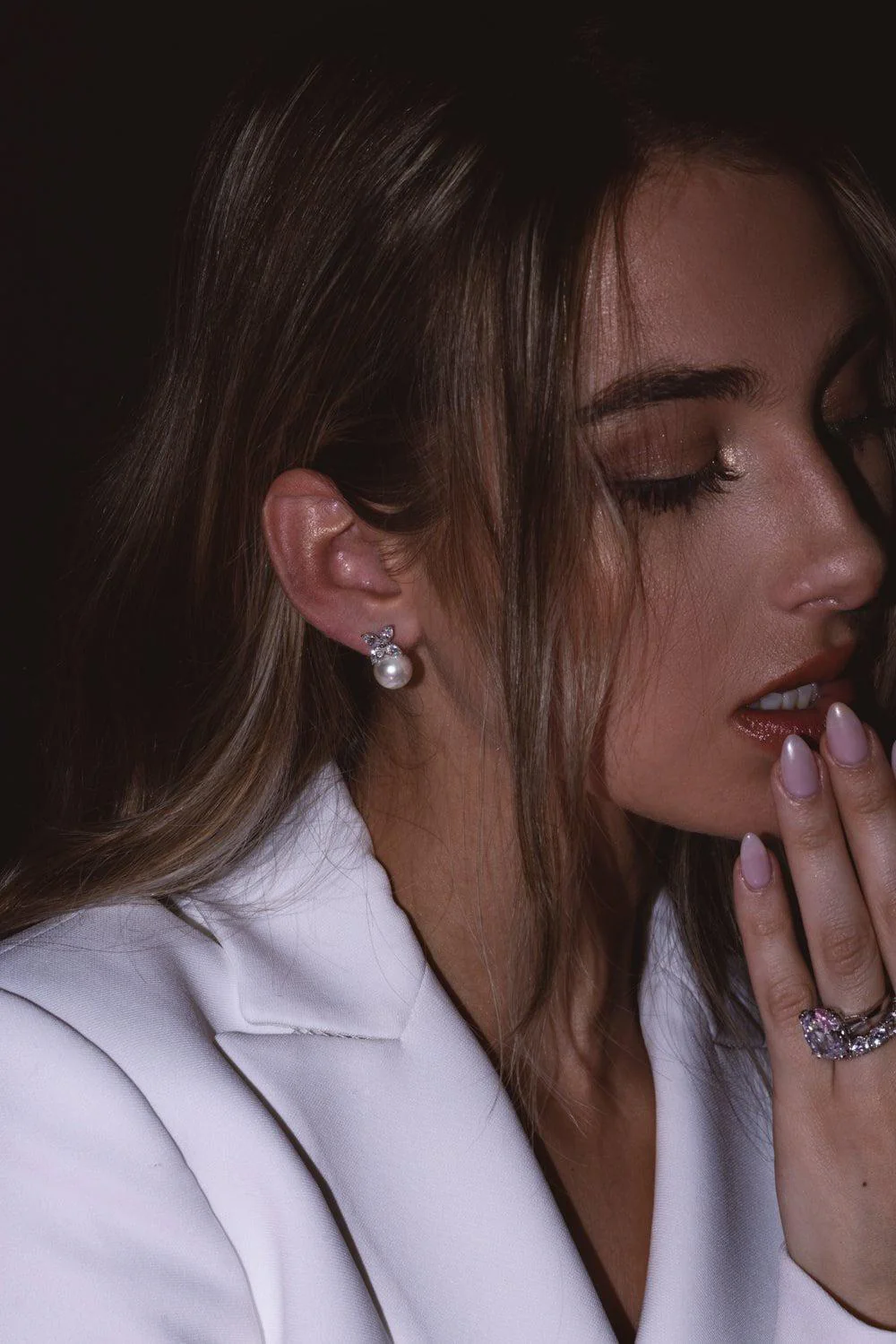 Marquise CZ Pearl Stud Earrings - Image 4