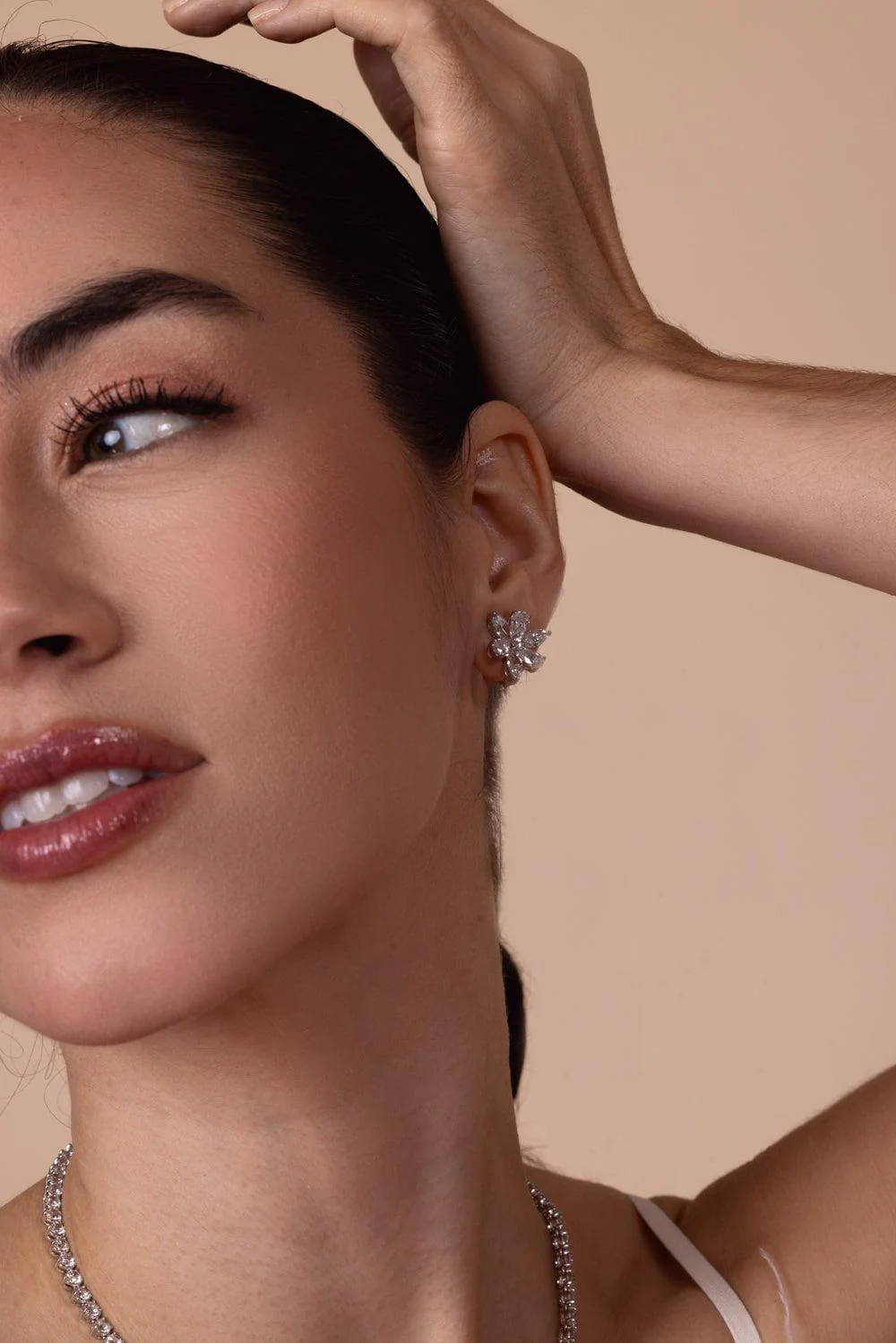 Marquise Pear CZ Flower Earring - Image 3