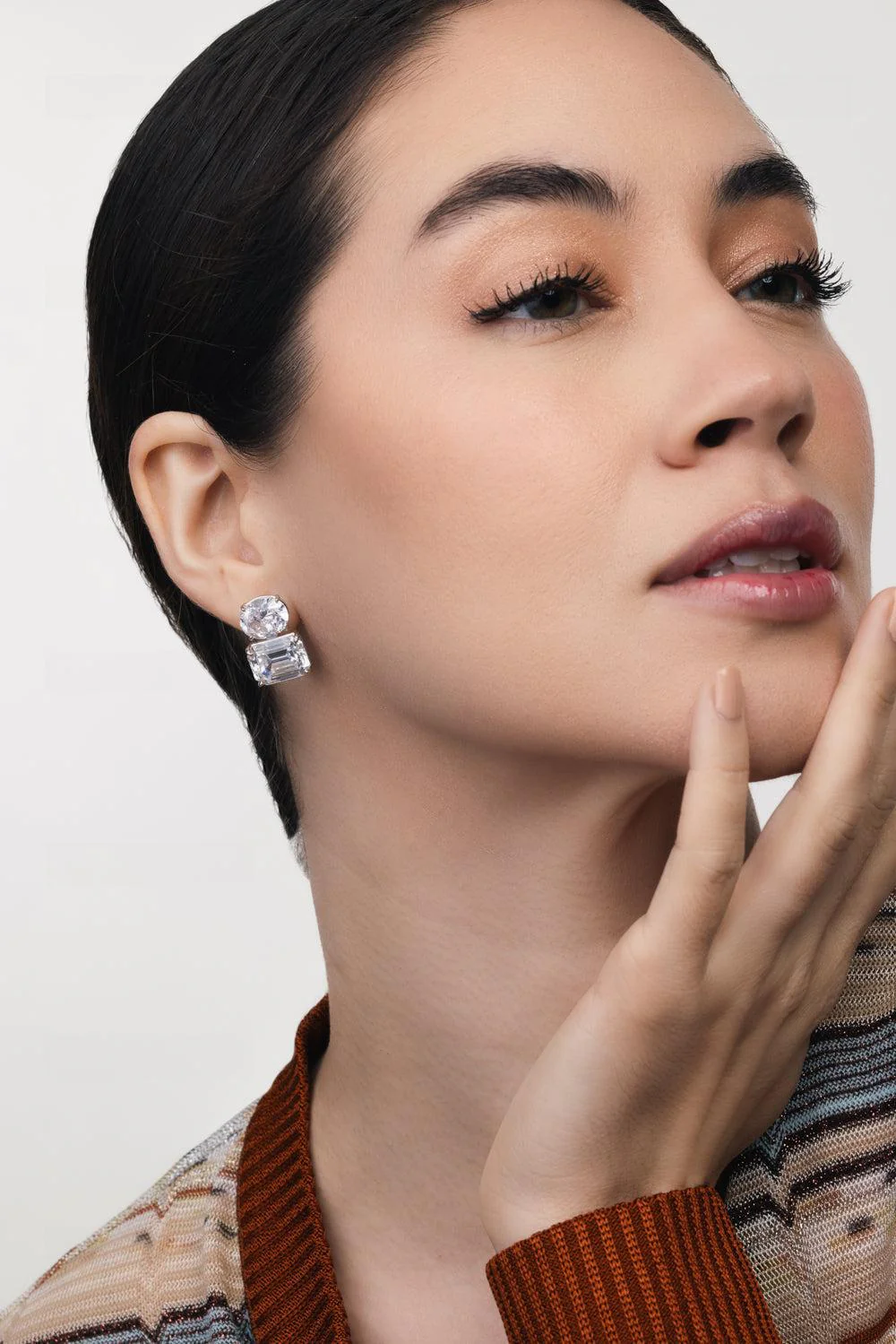 Oval Cz Double Stud Earrings - Image 3