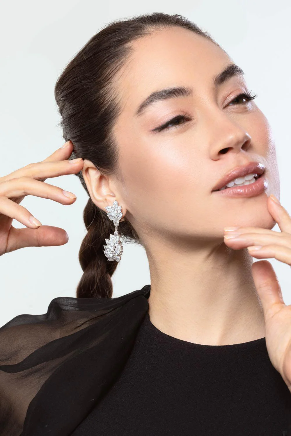 Pear Round Cluster Drop Earrings - Image 3