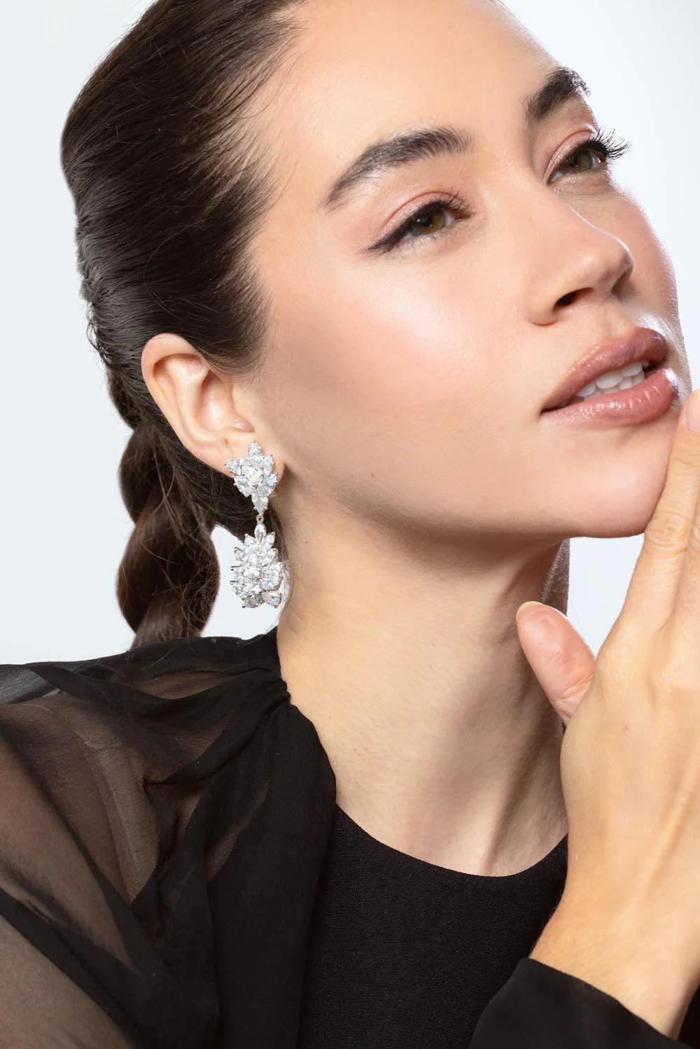 Pear Round Cluster Drop Earrings - Image 4