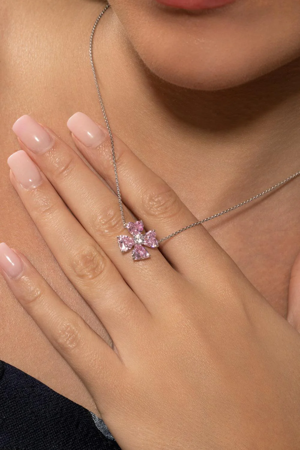 Pink Clover Pendant Necklace - Image 3
