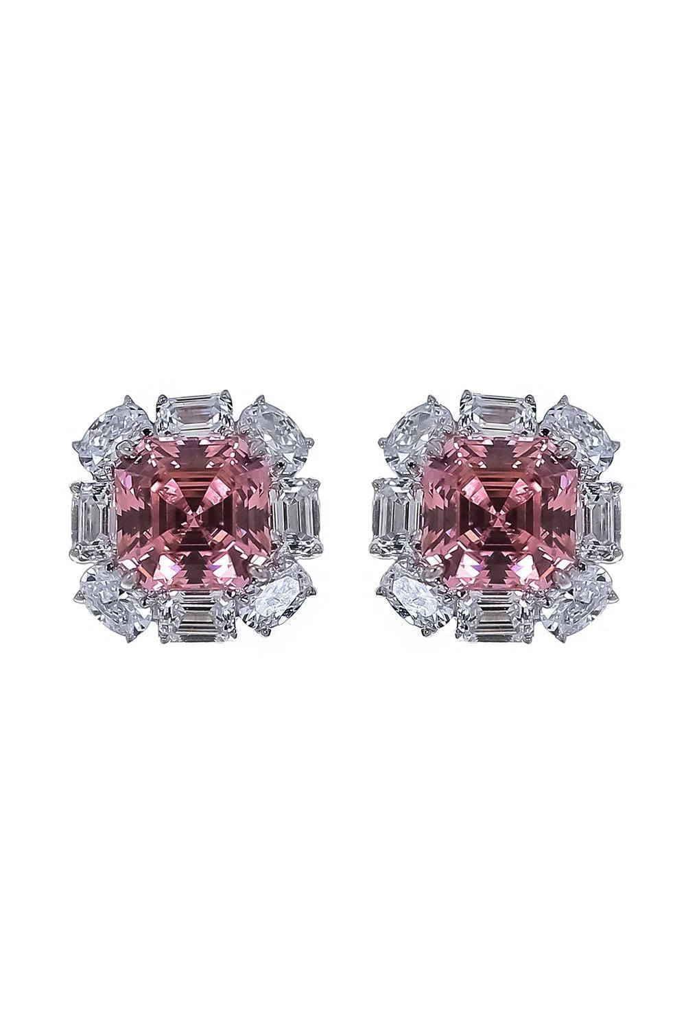 Pink Cushion Cut Chandelier Earrings