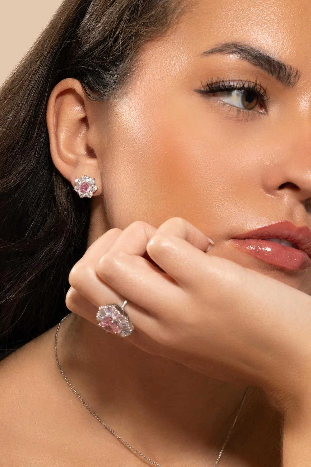 White Pink Flower Stud Earrings - Image 3