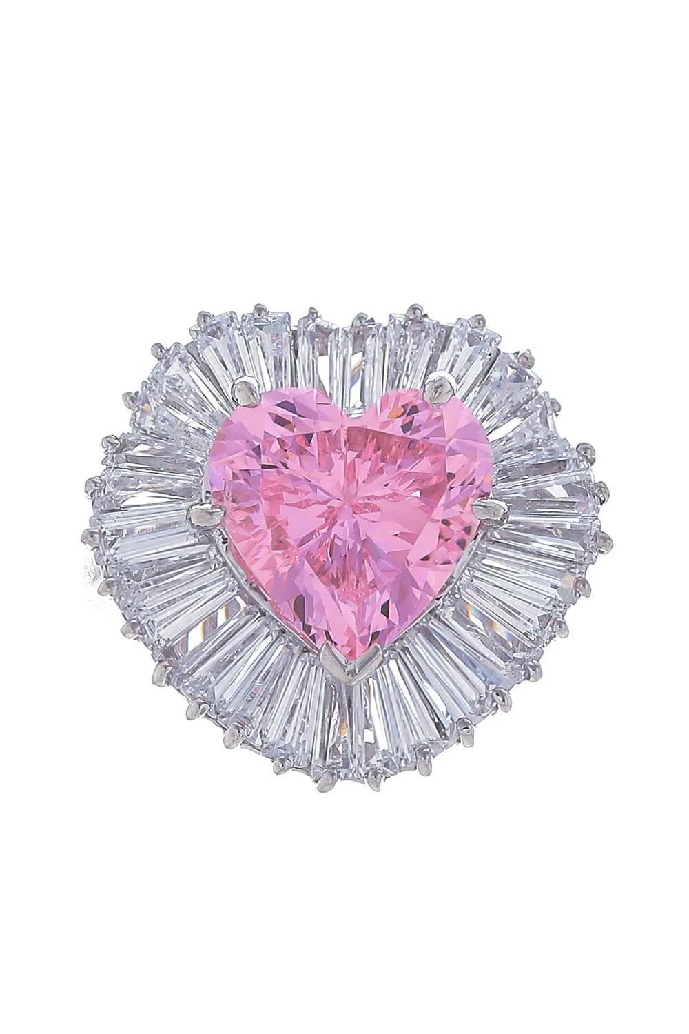 Pink Heart Center Baguette Ring