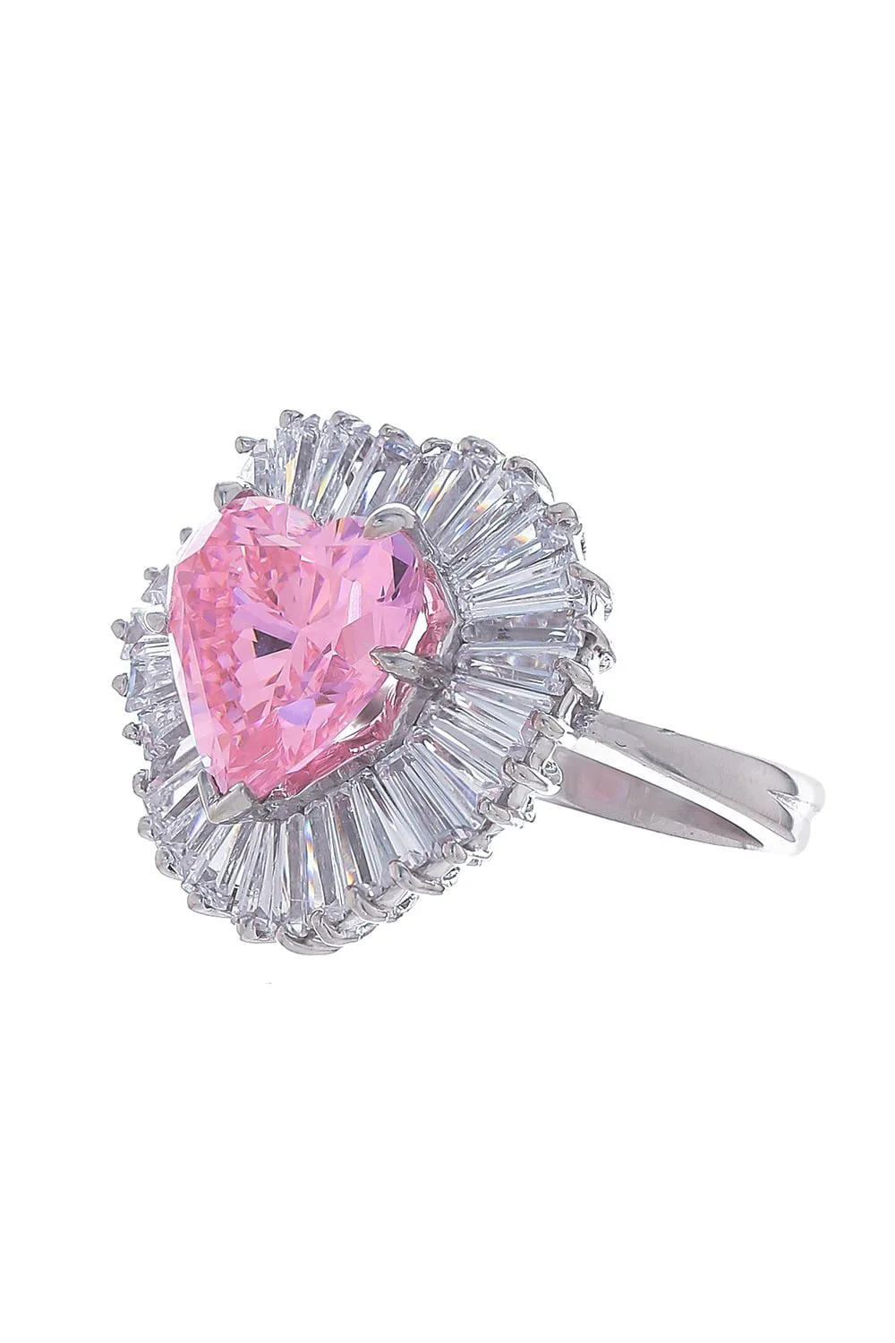 Pink Heart Center Baguette Ring - Image 3