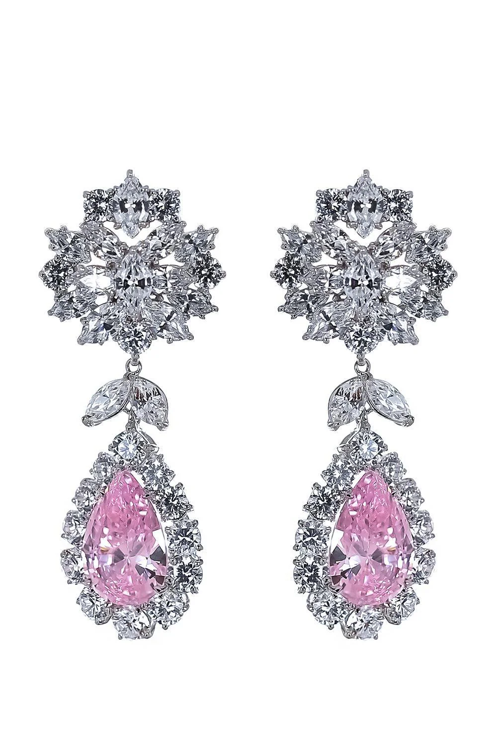 Pink White Cluster Drop Earrings